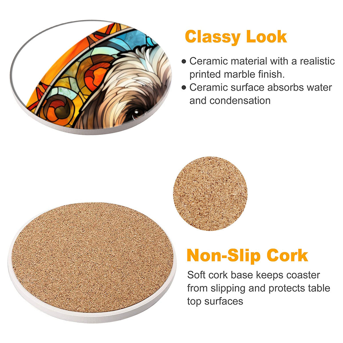 Lhasa Apso Round Ceramic Coasters with Cork Back, Set of 2, 4 or 6