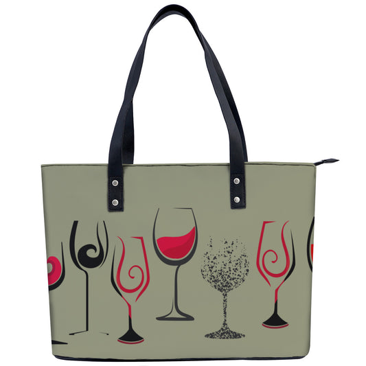 Wine Glasses PU Leather Handbag Tote