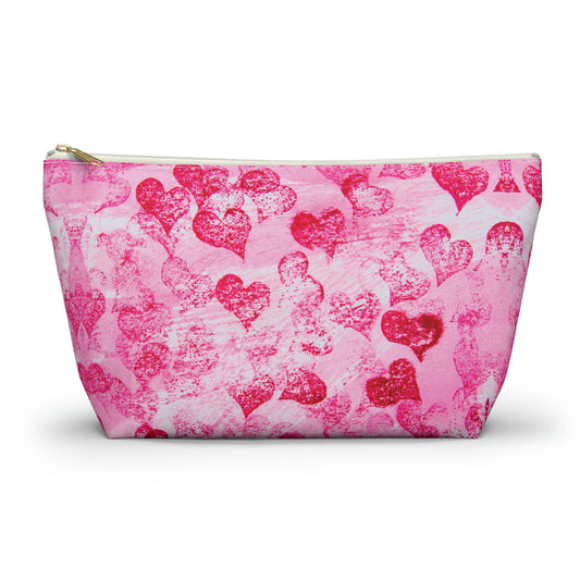 Pink Hearts Grunge Accessory Pouch w T-bottom