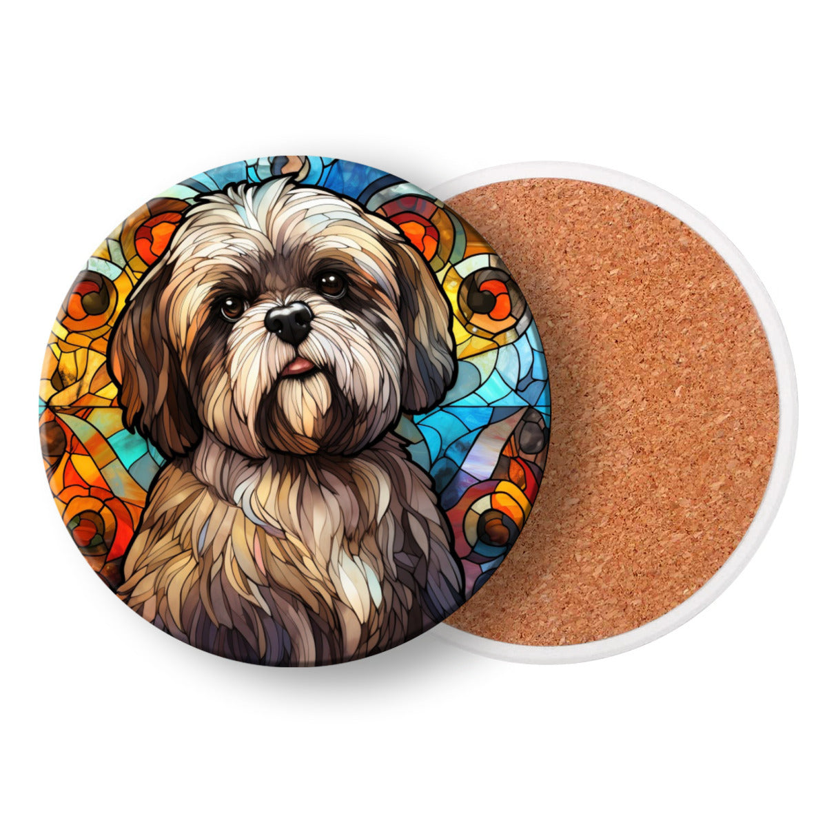 Lhasa Apso Round Ceramic Coasters with Cork Back, Set of 2, 4 or 6