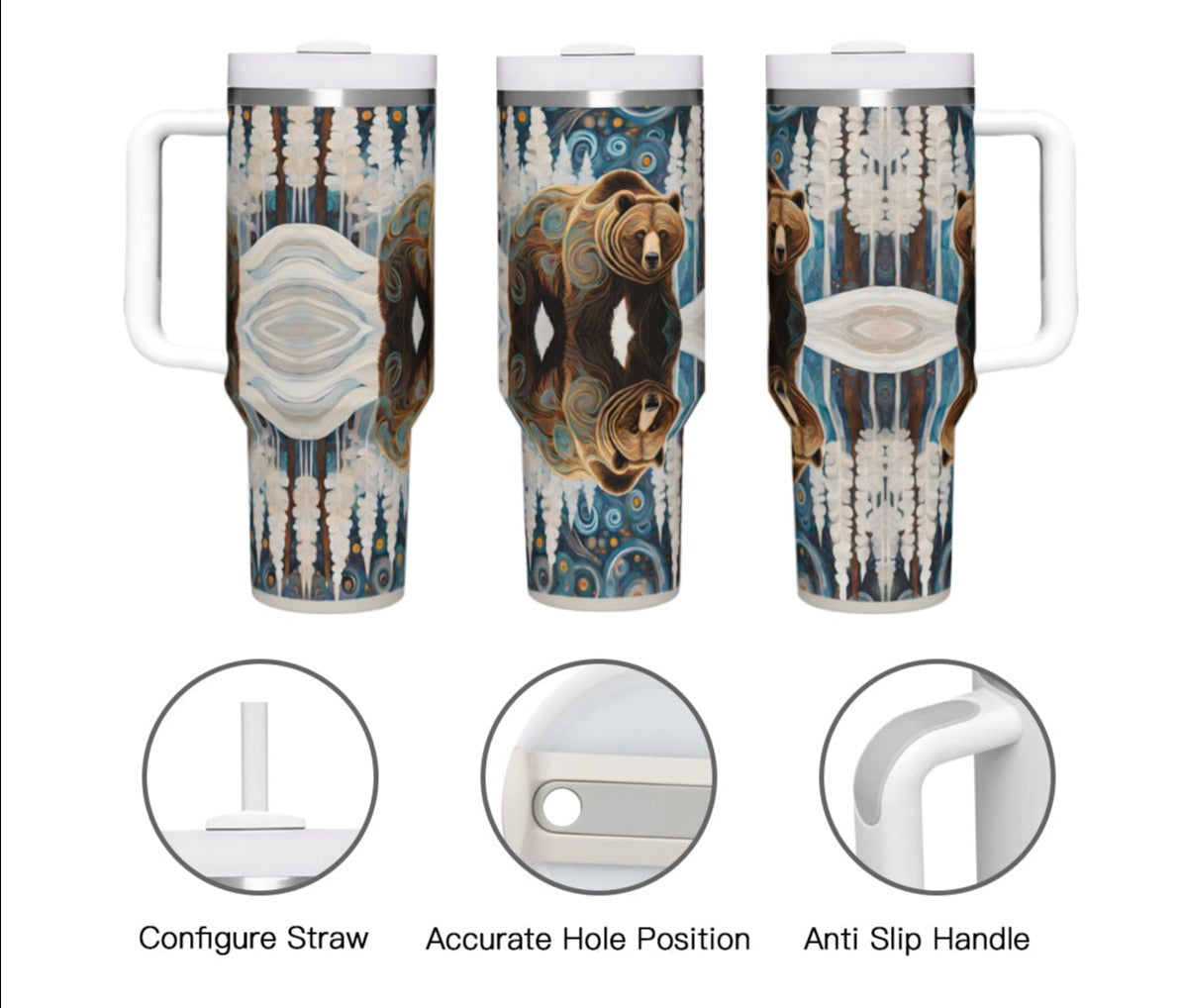 Grizzly in the Snow 40oz Stainless Steel Tumbler