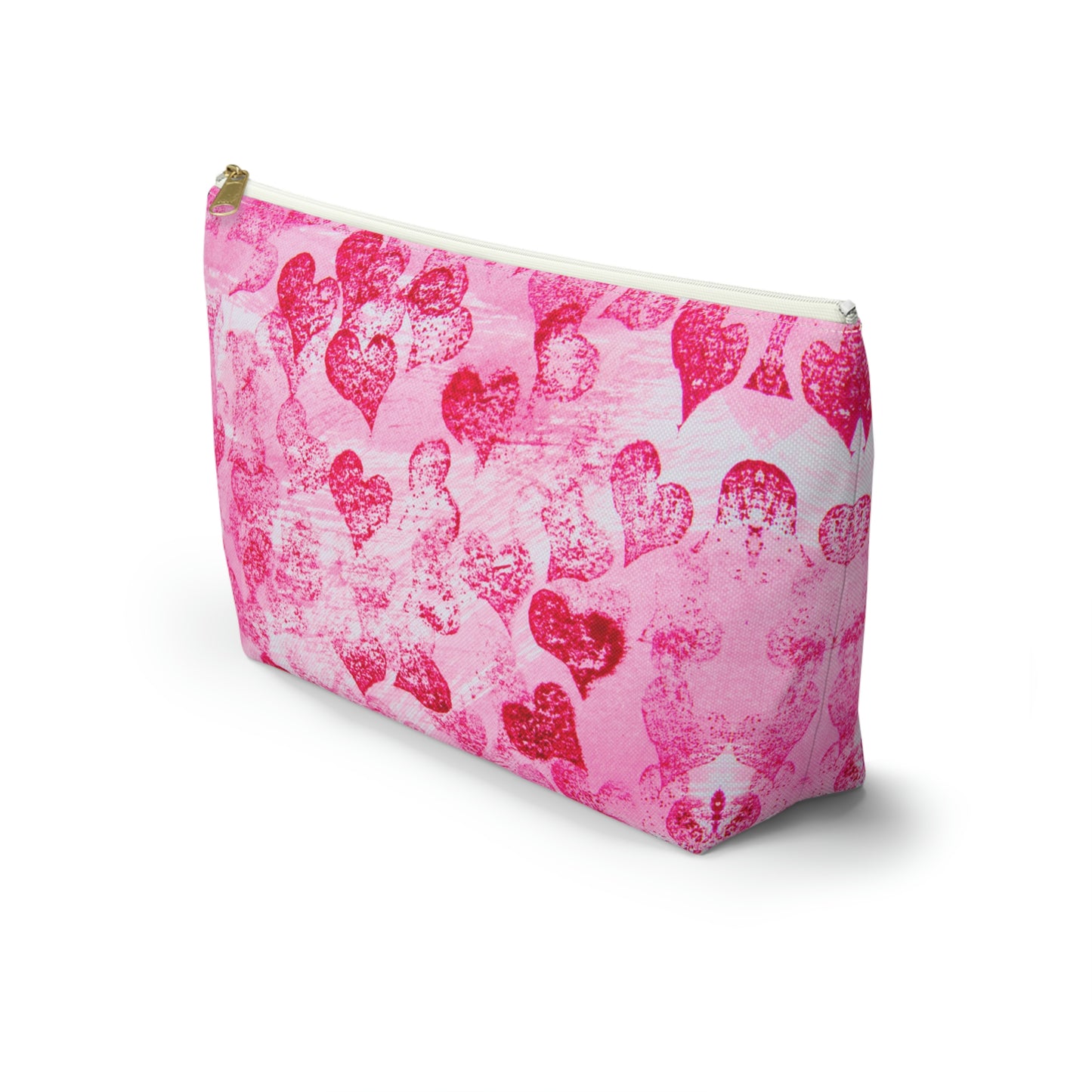 Pink Hearts Grunge Accessory Pouch w T-bottom