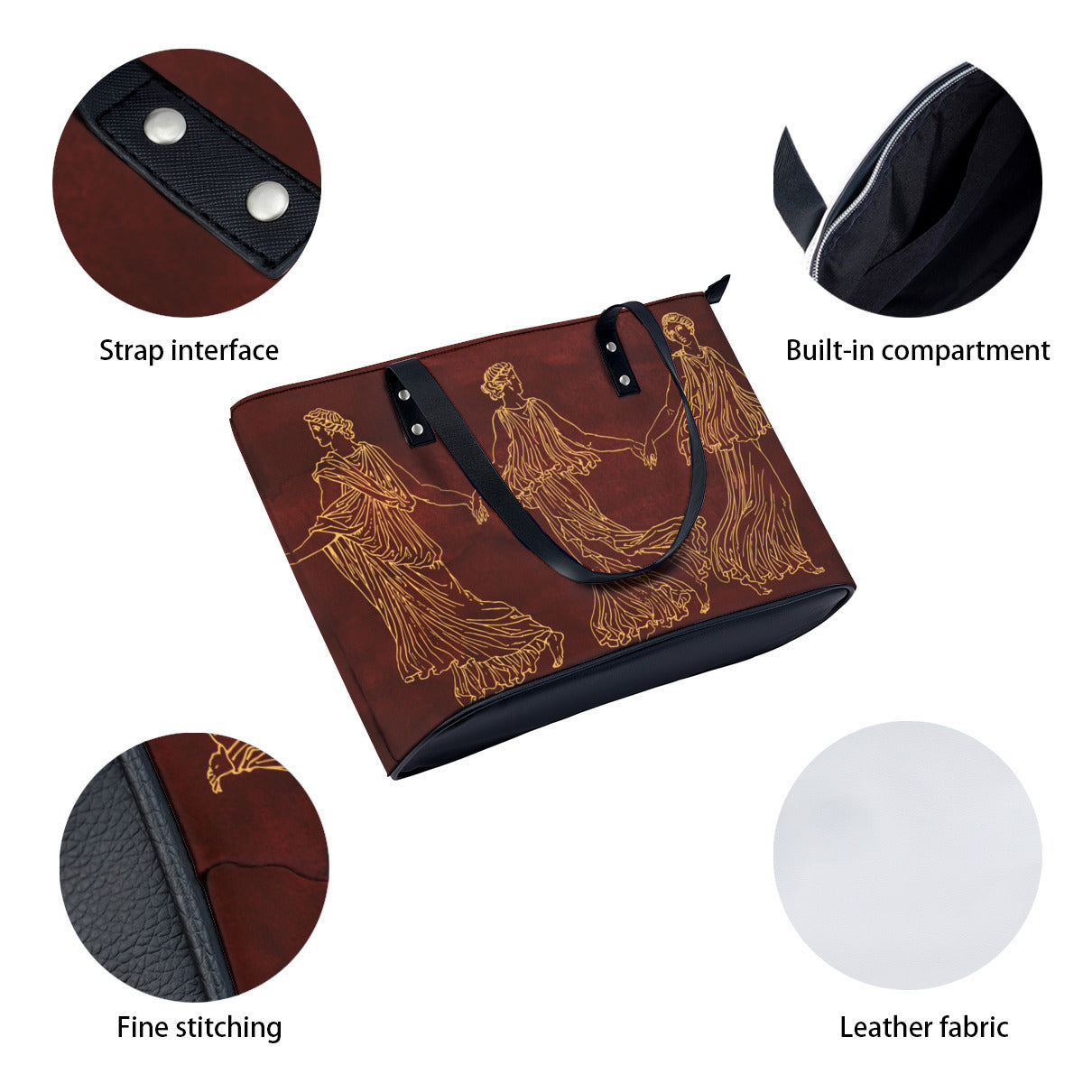 Golden Greek Women  PU Leather Handbag Tote