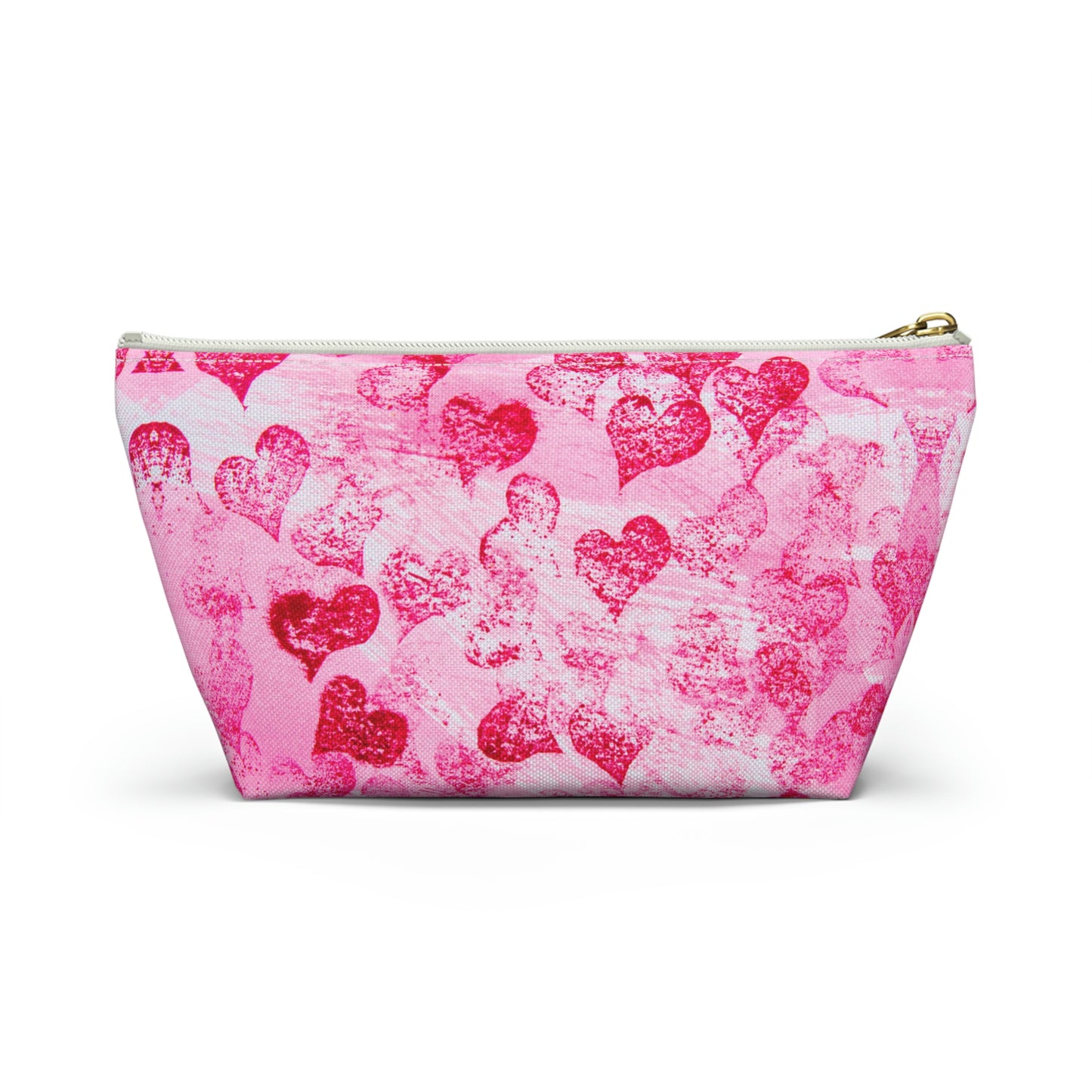 Pink Hearts Grunge Accessory Pouch w T-bottom