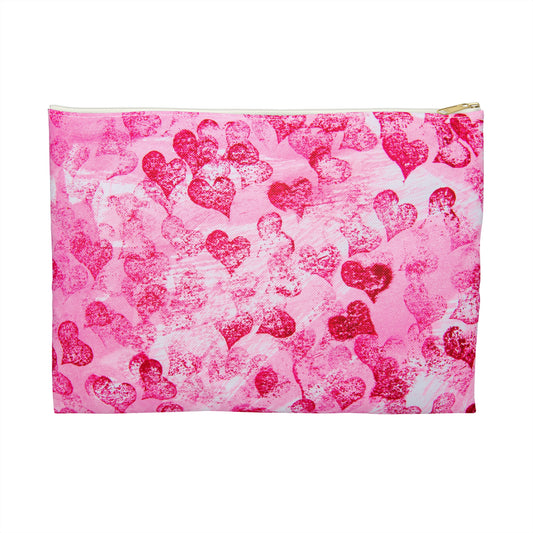 Pink Hearts Grunge Accessory Pouch