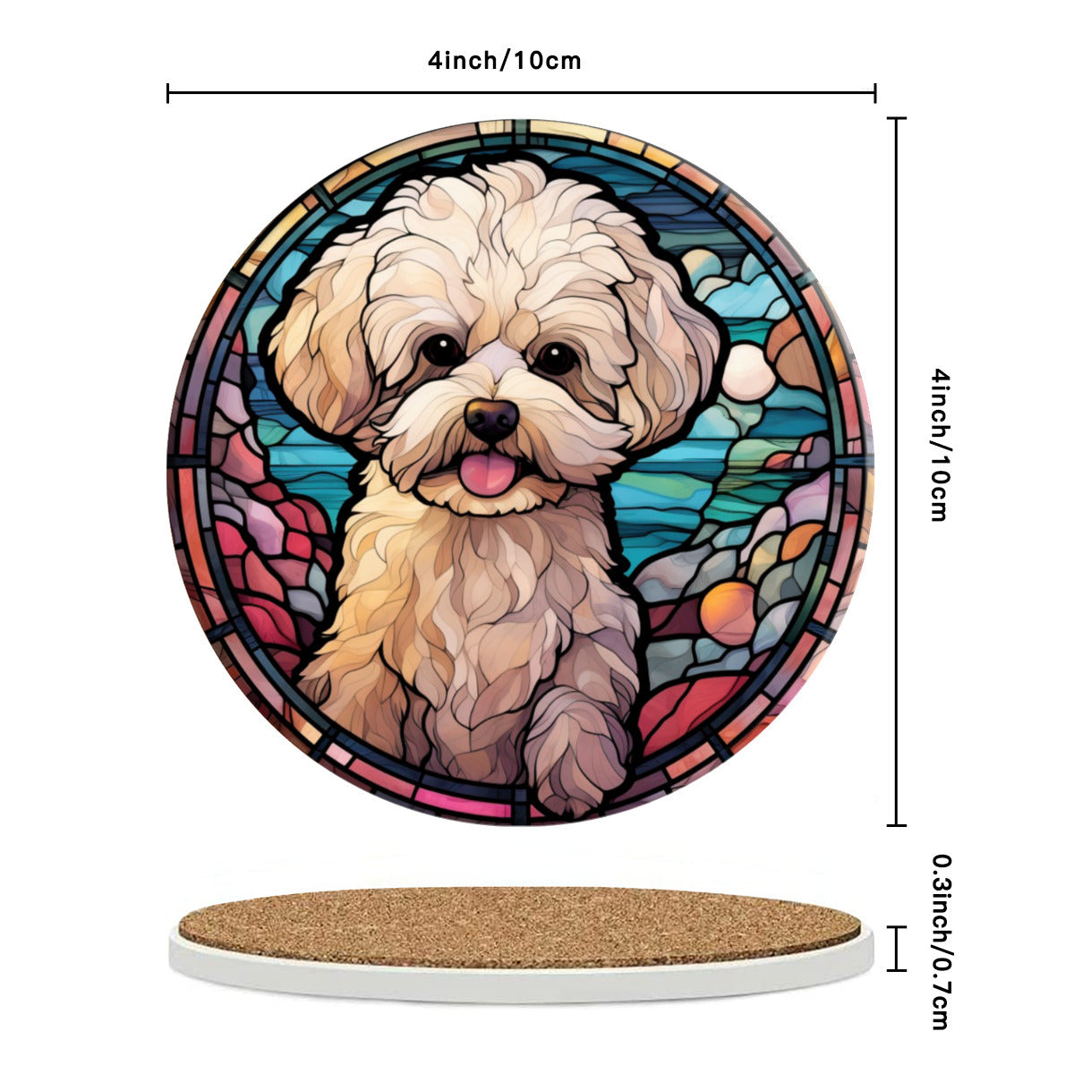 Bichon Frise Round Ceramic Coasters with Cork Back, Set of 2, 4 or 6