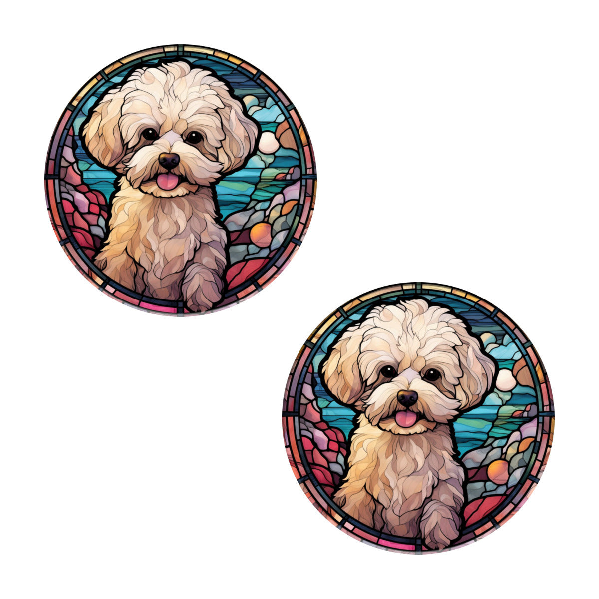 Bichon Frise Round Ceramic Coasters with Cork Back, Set of 2, 4 or 6