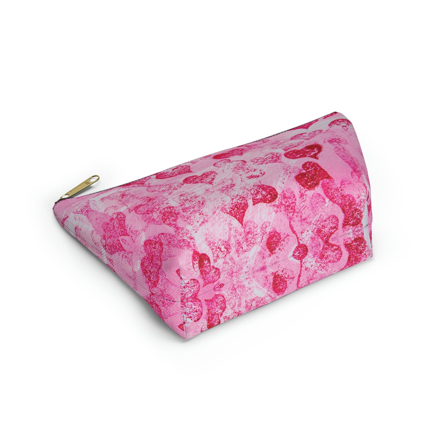 Pink Hearts Grunge Accessory Pouch w T-bottom