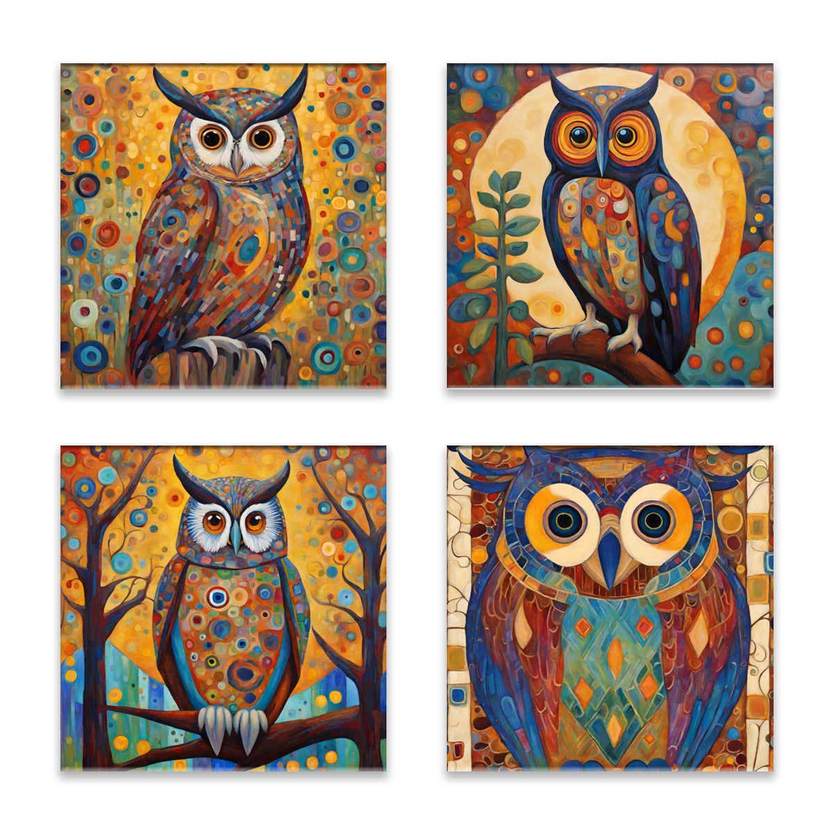 Colorful Owls Absorbent Coasters- Set of 4