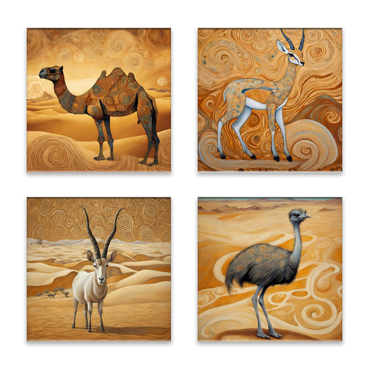 Sahara Desert Animals (Camel, Ostrich, Gazelle, Addax) Absorbent Coasters- Set of 4