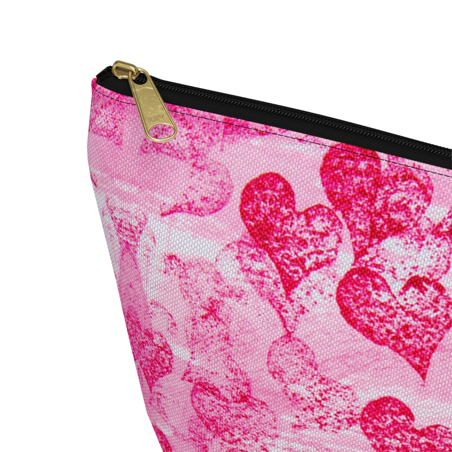 Pink Hearts Grunge Accessory Pouch w T-bottom