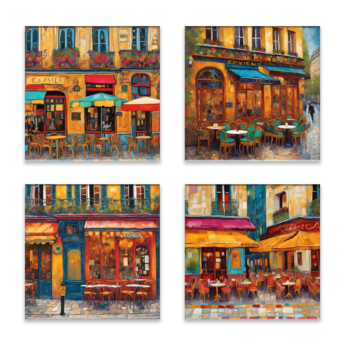 French Cafes Absorbent Coasters- Set of 4