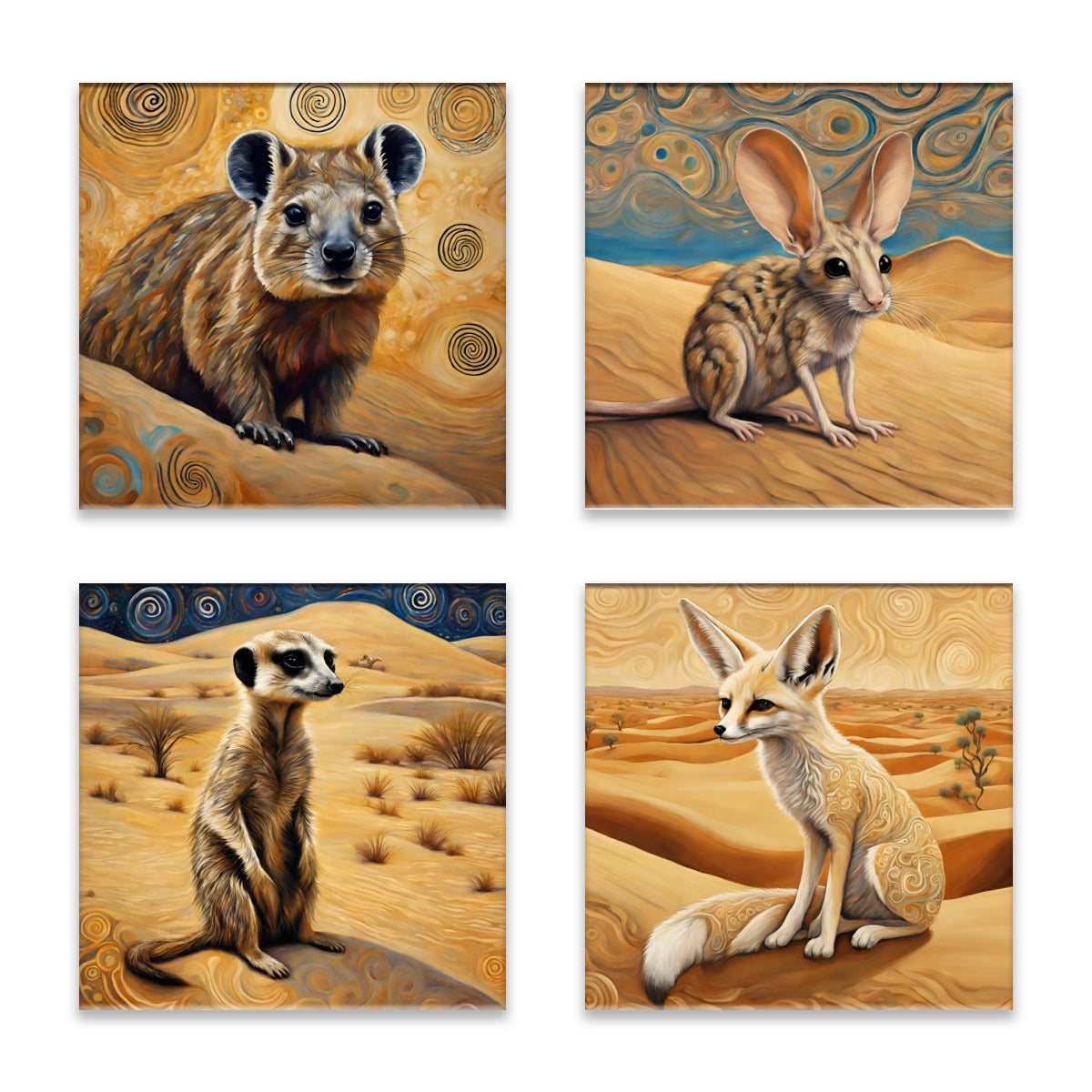 Sahara Desert Animals 2 (Fennec Fox, Jerboa, Hyrax, Meerkat) Absorbent Coaster- Set of 4