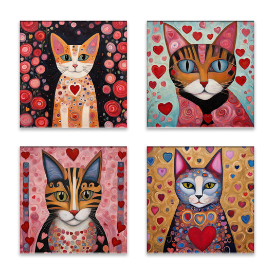 Love Cats Absorbent Coasters- Set of 4