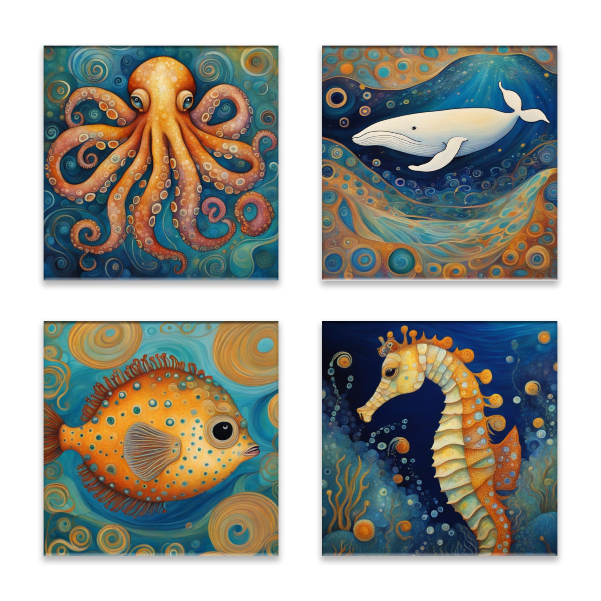 Ocean Life Absorbent Coasters- Set of 4