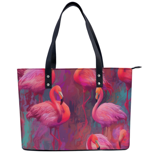 Flamingo Dreams PU Leather Handbag Tote