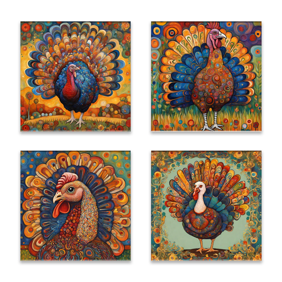 Colorful Turkeys Absorbent Coasters- Set of 4